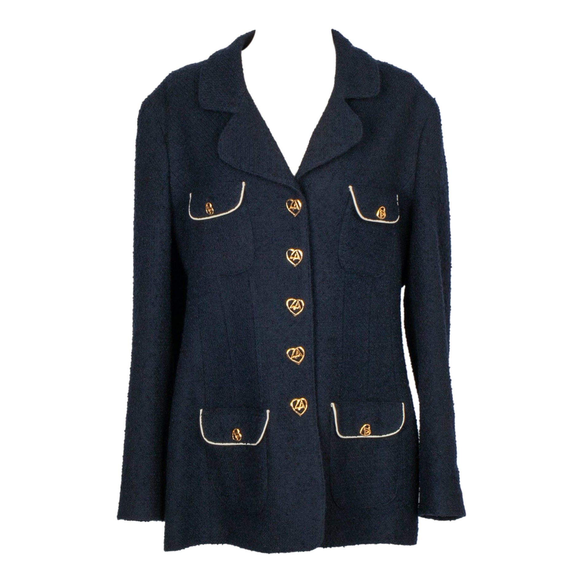 Azzaro Navy Blue Wool Jacket and Gold Metal Buttons For Sale