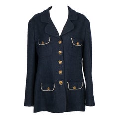 Retro Azzaro Navy Blue Wool Jacket and Gold Metal Buttons
