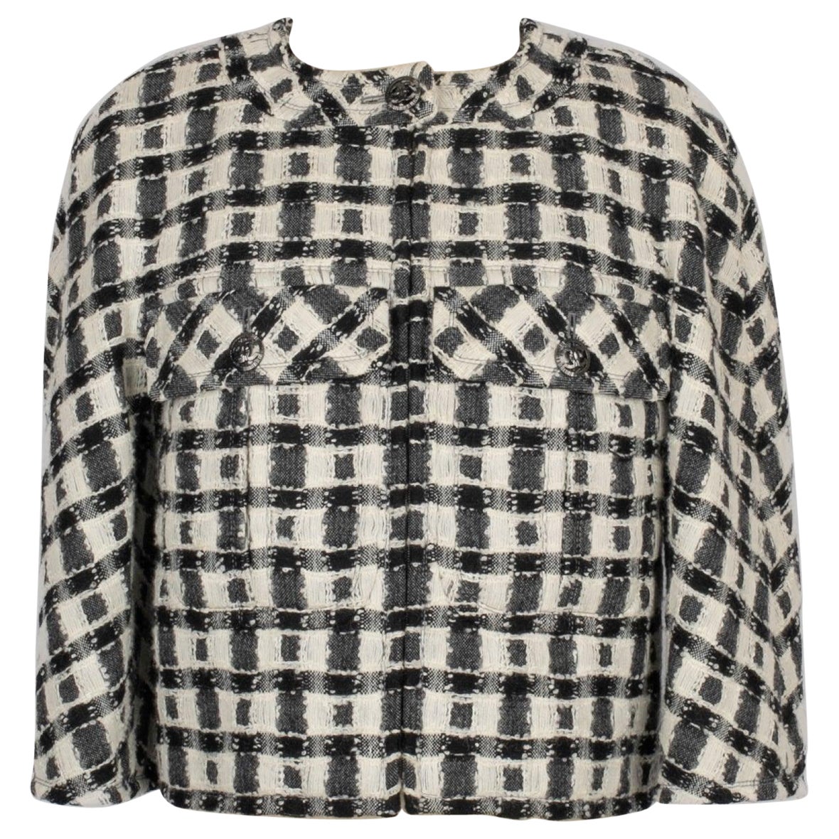 Chanel Short Jacket in Black and White Tweed, Silk Lining