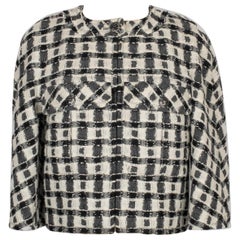 Chanel Short Jacket in Black and White Tweed, Silk Lining