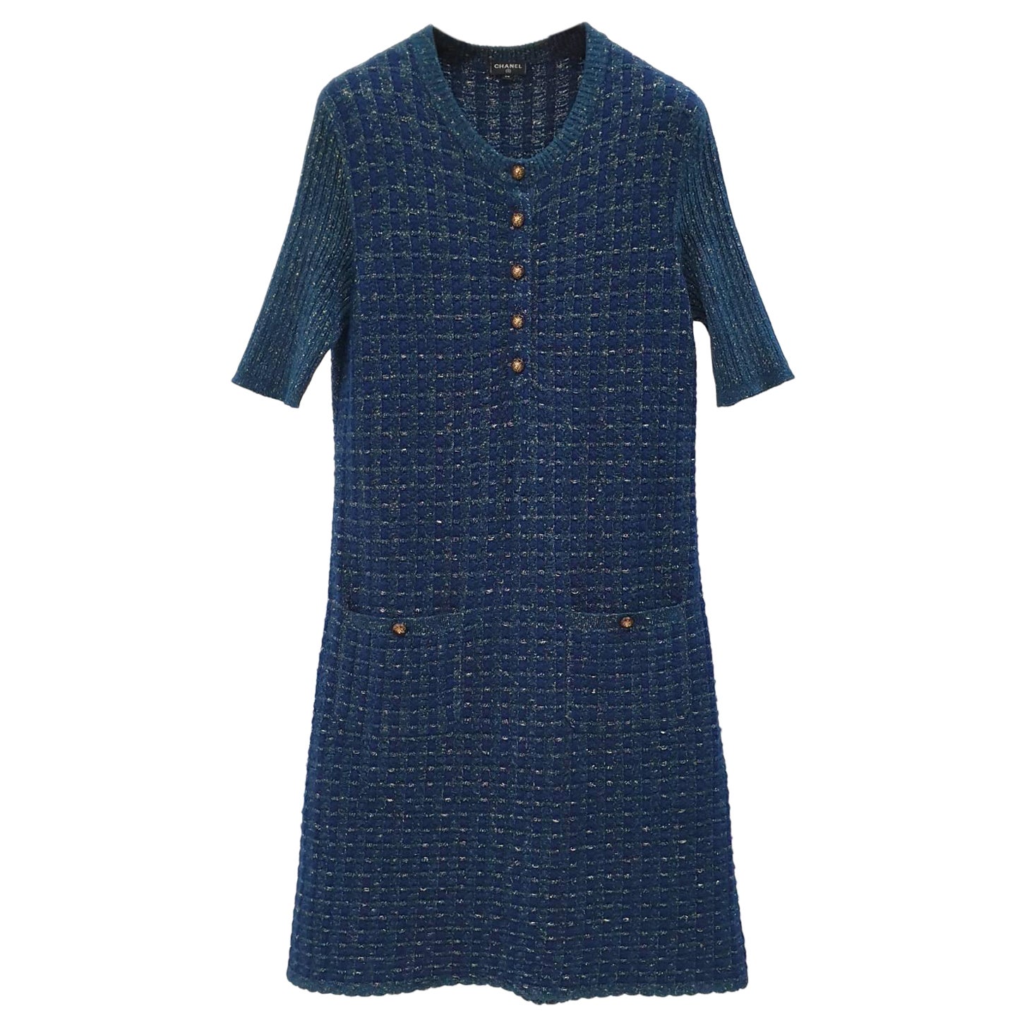Chanel 17A Blue Polyester  Rayon Knit Dress  
