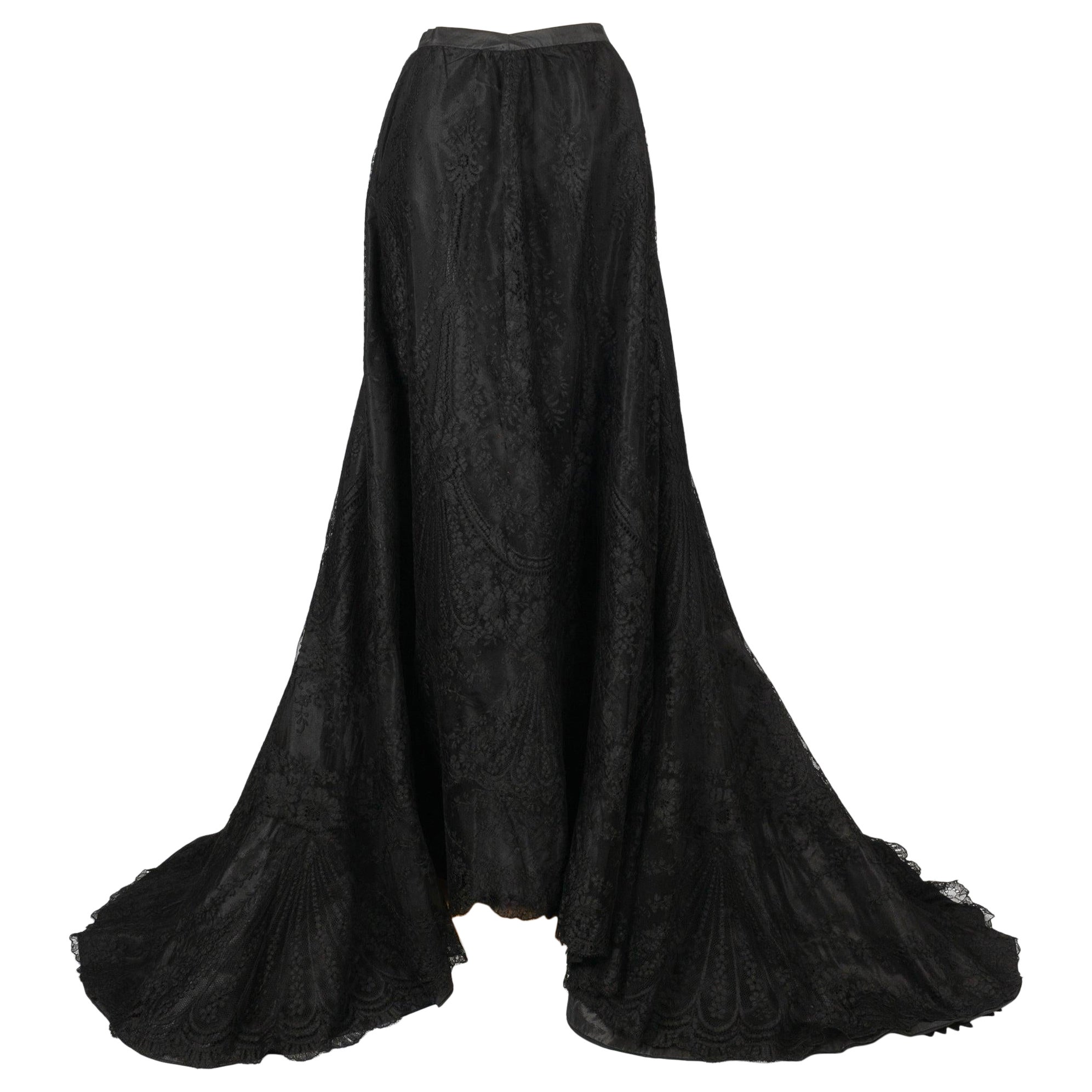 Long Asymmetrical Black Lace Skirt For Sale