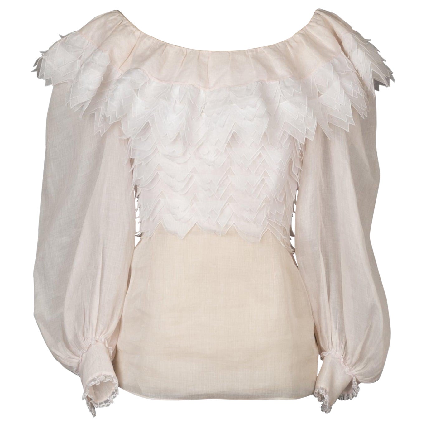 Nina Ricci Flounced Top in White and Pale Pink Tones For Sale