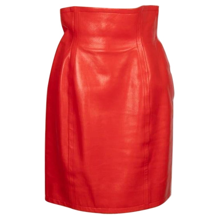 Givenchy Red Leather Haute Couture Skirt For Sale