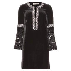 NEU Emilio Pucci Schwarzes besticktes Kaftan-Tunikakleid aus Samt und Seide mit Stickerei 40