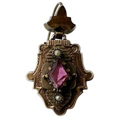 Viktorianischer Ohrring (nur ein Ohrring) mit Amethyst und Perlen