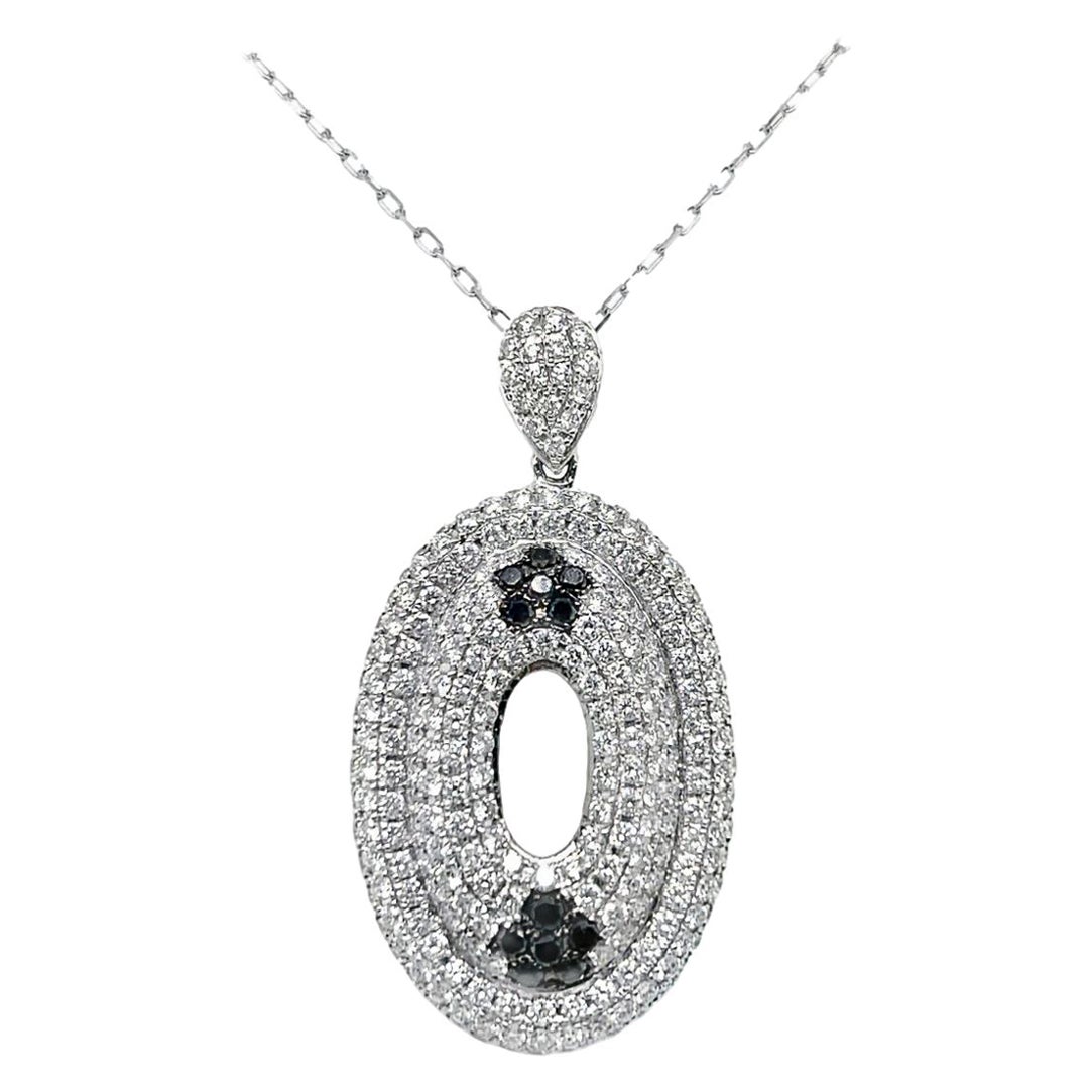 Natural Black and White Diamond Dangling Pendant in 18K White Gold For Sale