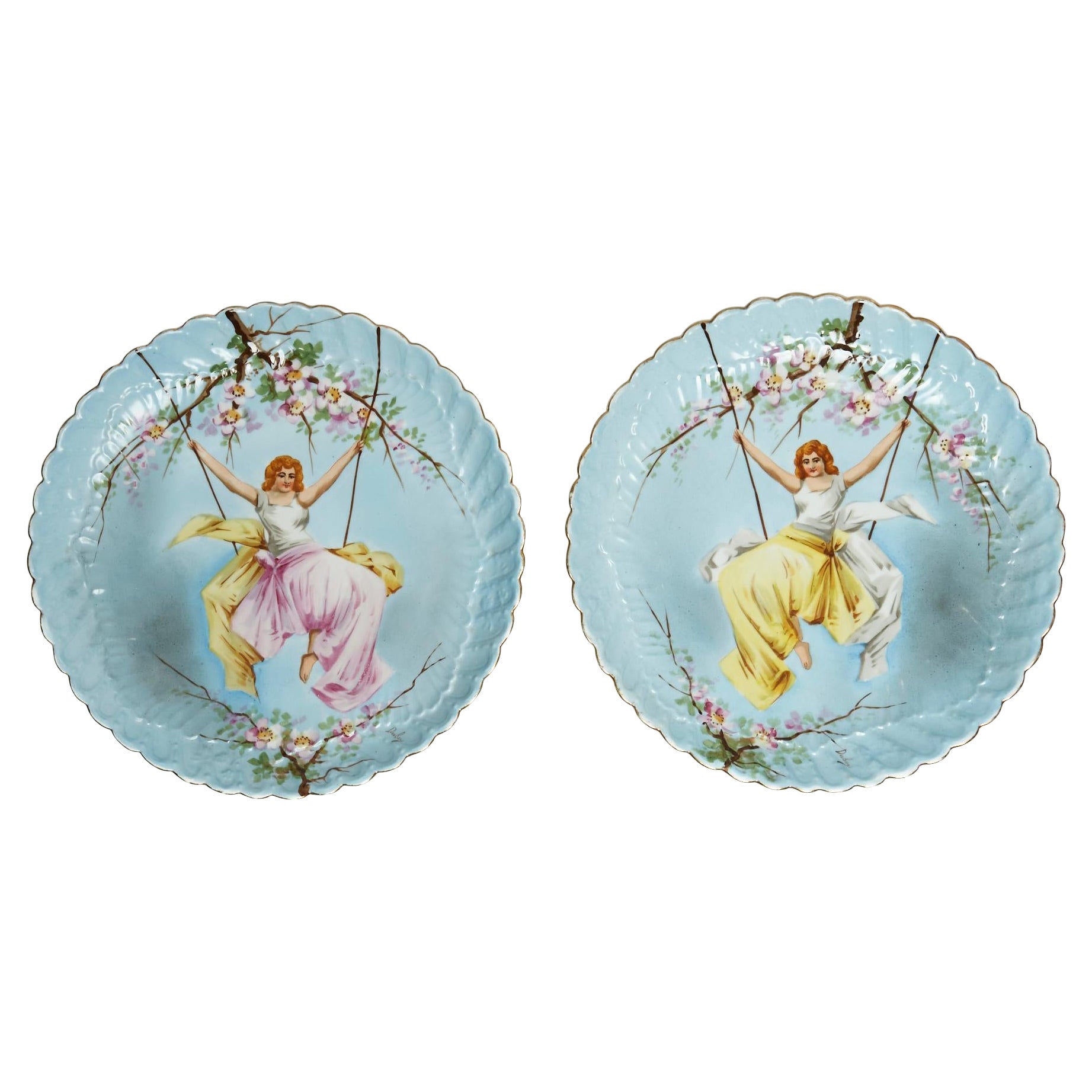 1850s Paul Duboy Ceramique set of 2 big ceramic plates 