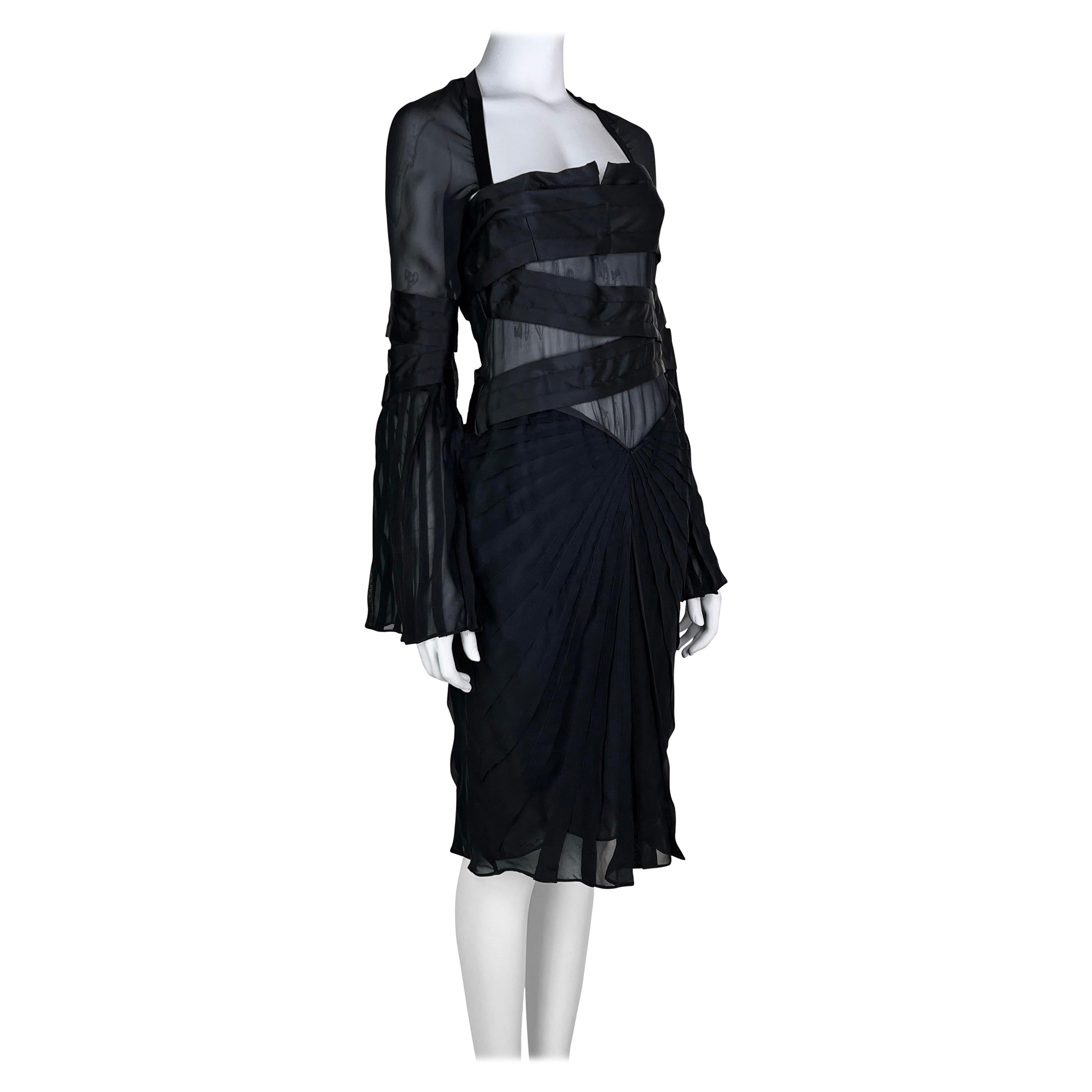 Gucci by Tom Ford Fall 2004 Pleated Bondage Silk Dress For Sale