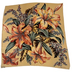 Schöner Seidenschal „Blooming Orchids Bouquet“ von Ralph Lauren mit cremefarbenen Bordüren