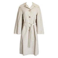 Donald Brooks Jacket with Caplet Trench Style Tan White Check Pattern Retro 