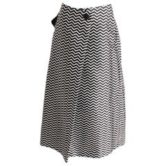 Geoffrey Beene Skirt Op Art Chevron Stripe Black Silver Print Satin Vintage 90s
