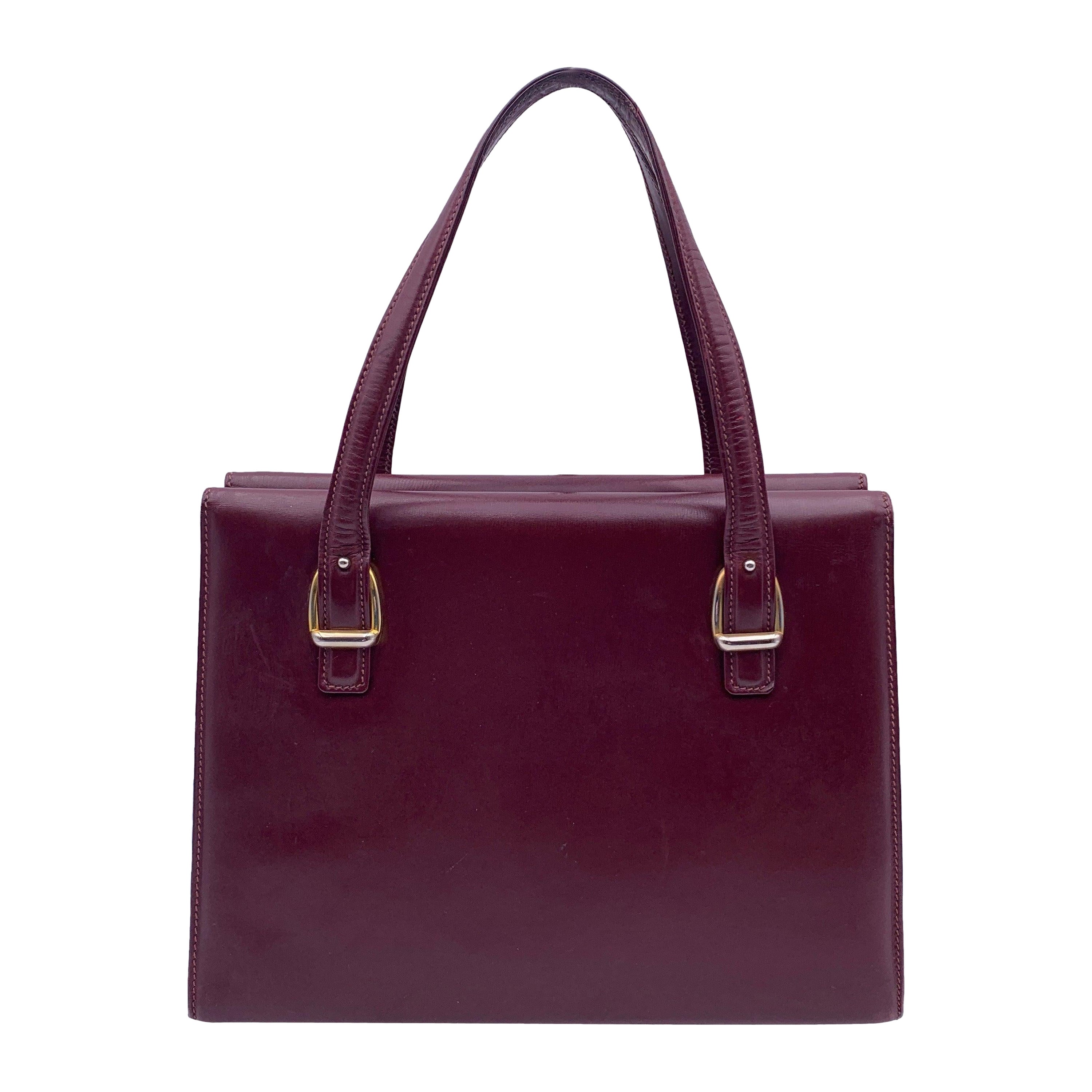 Gucci Vintage Burgundy Leather Stirrup Detail Handbag Satchel