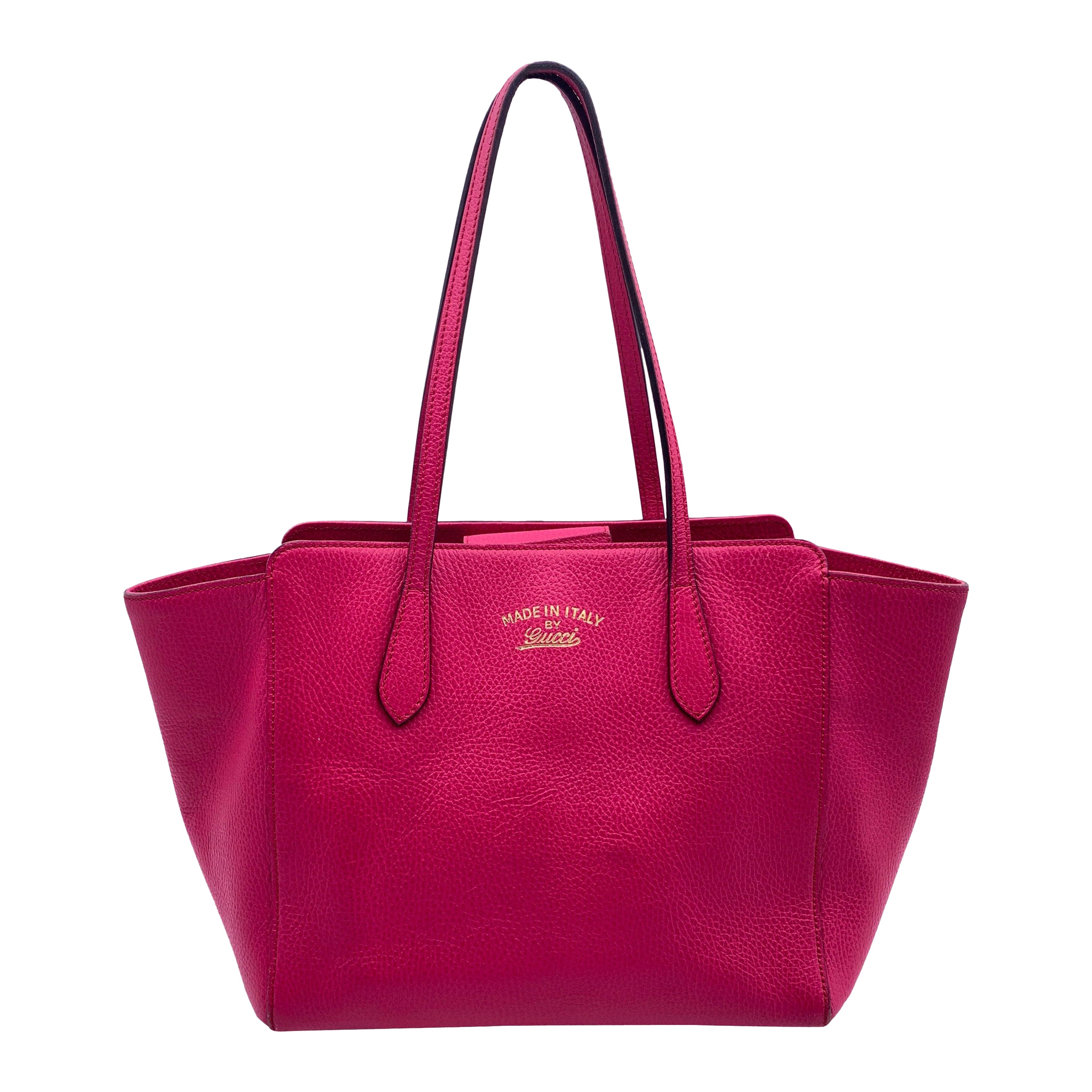 Gucci Fuchsia Pink Leather Swing Medium Handbag Tote Bag For Sale