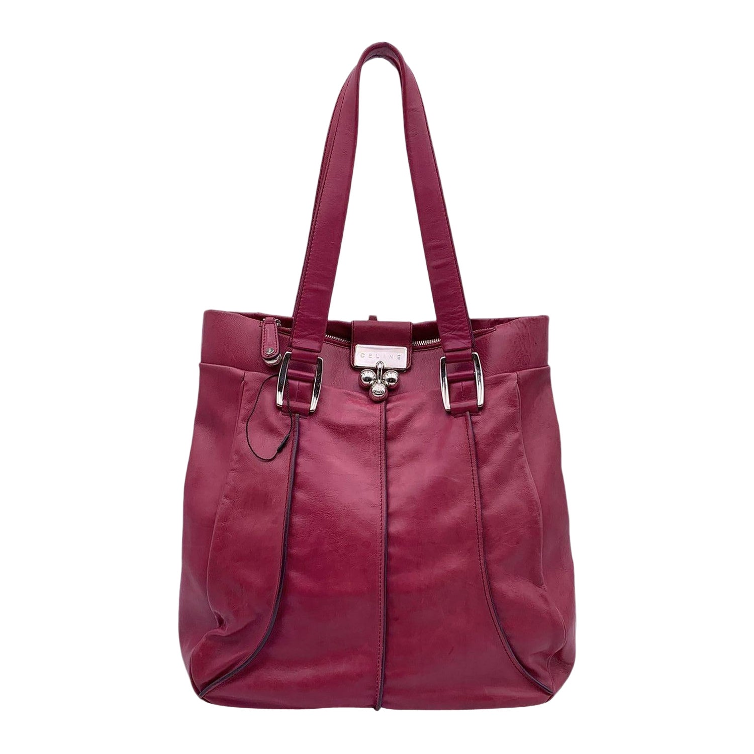Celine Pink Purple Leather Tote Shoulder Bag with Spheres For Sale