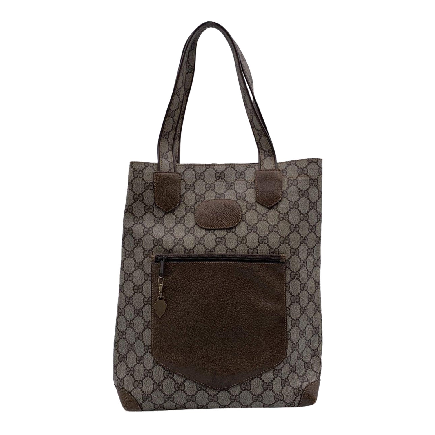 Gucci Vintage Light Brown GG Monogram Canvas Shopping Bag Tote For Sale