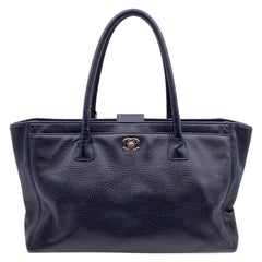 Used Chanel Black Pebbled Leather 2000s Executive Tote Bag Handbag