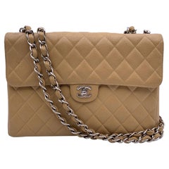 Chanel Retro Beige Quilted Caviar Jumbo Timeless Classic Flap Bag