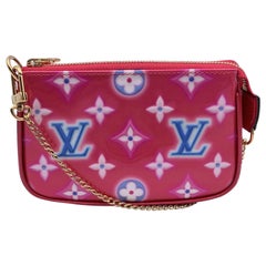 Vintage Louis Vuitton Pink Neon Monogram Vernis Mini Pochette Accessories Bag