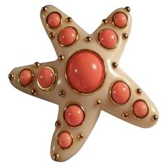 KJL Kenneth Jay Lane Faux Coral Lucite Starfish Brooch Pin 