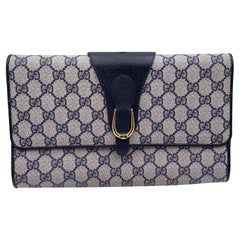 Gucci Vintage Blue Monogram Canvas Flap Clutch Bag Handbag