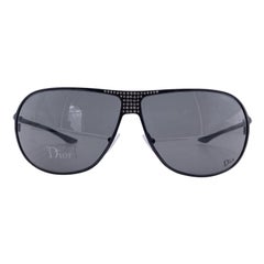 Retro Christian Dior Black Aviator Hard Dior1 Sunglasses with Crystals
