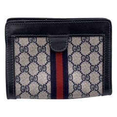 Gucci Used Blue Monogram Canvas Cosmetic Bag Small Clutch Stripes