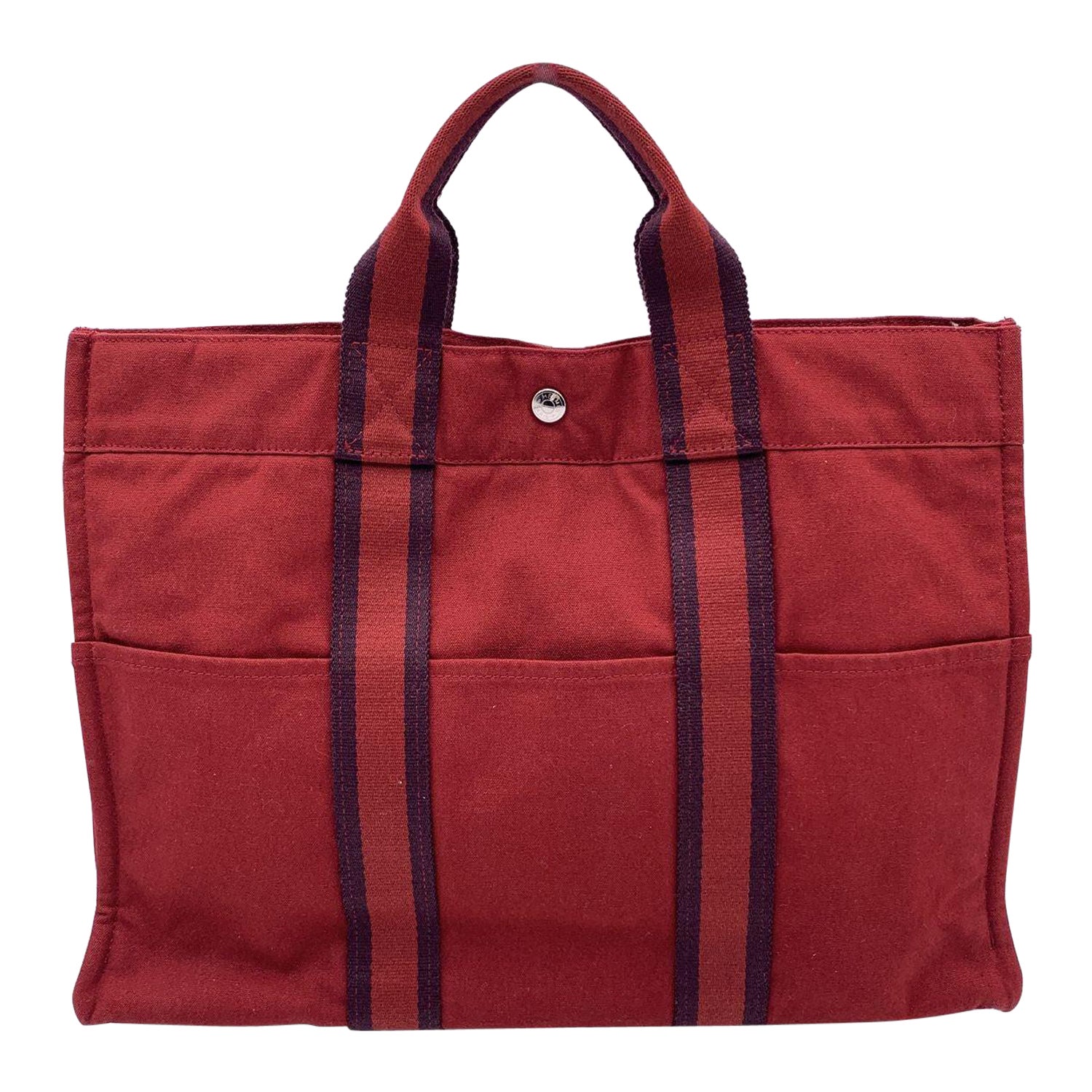 Hermes Paris Vintage Red Canvas Cotton Fourre Tout MM Bag Tote For Sale