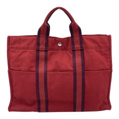 Hermes Paris Vintage Red Canvas Cotton Fourre Tout MM Bag Tote