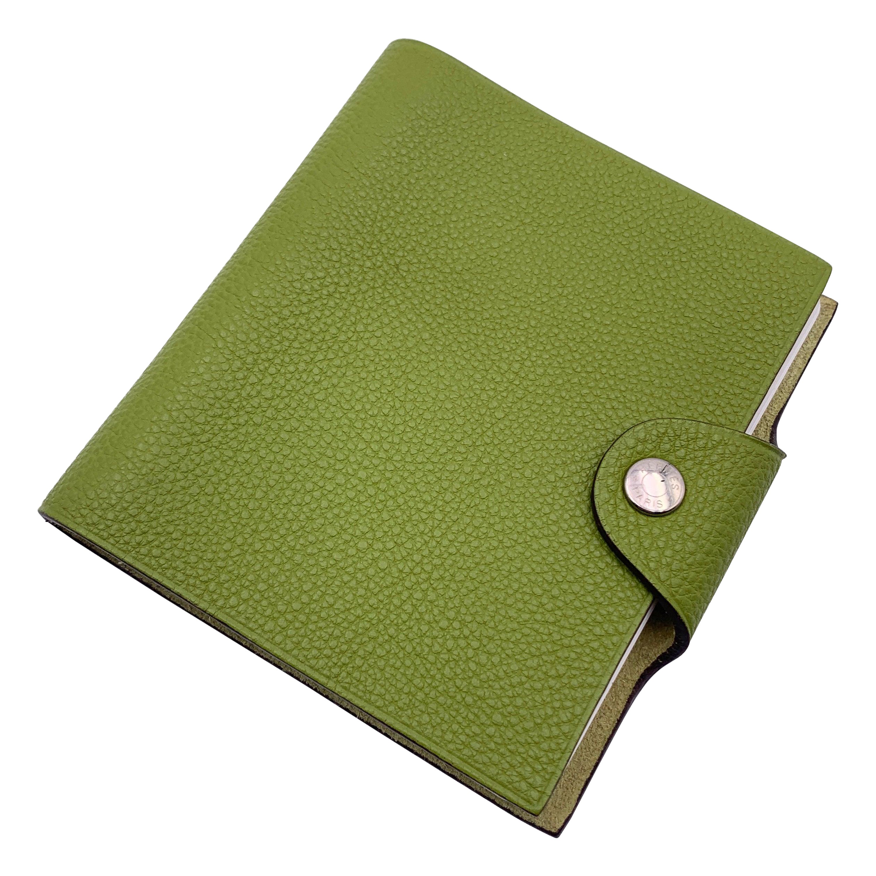 Hermes Green Togo Leather Ulysse Mini Notebook cover with Refill For Sale