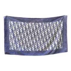 Christian Dior Vintage Blue Monogram Cotton Oblique Pool Beach Towel