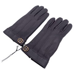 Gucci Gants unisexes en cuir marron avec logo GG doublure en cahsmere Taille 9 L