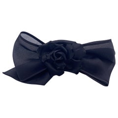 Chanel Retro Black Silk Satin Camellia Camelia Bow Hair Clip