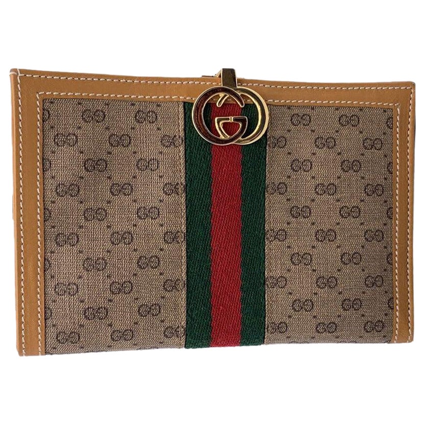 Gucci Vintage Beige Monogram Wallet Checkbook with Stripes