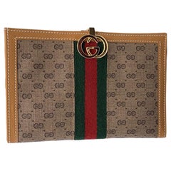Beigefarbenes Vintage-Monogramm-Brieftasche-Karten Checkbook von Gucci mit Streifen