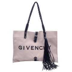 Used Givenchy Beige Canvas and Black Leather Logo Tote Shopping Bag