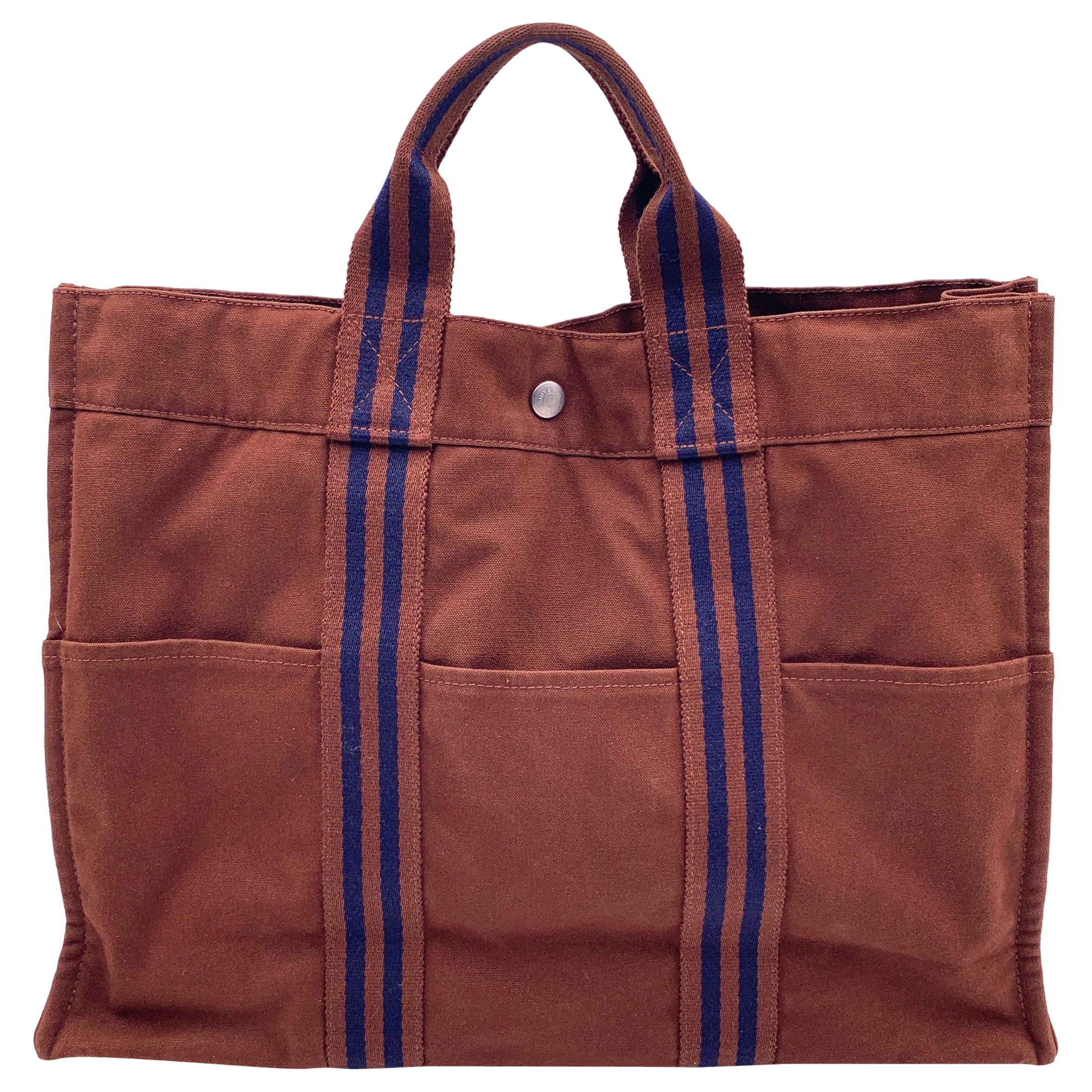 Hermes Paris Vintage Brown Cotton Fourre Tout MM Tote Bag For Sale