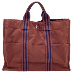Hermes Paris Used Brown Cotton Fourre Tout MM Tote Bag