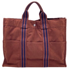 Hermès Paris - Sac fourre-tout en coton marron vintage, taille MM