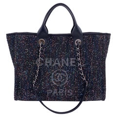 Chanel Schwarz Pailletten funkelnde Canvas Medium Deauville Tote Bag