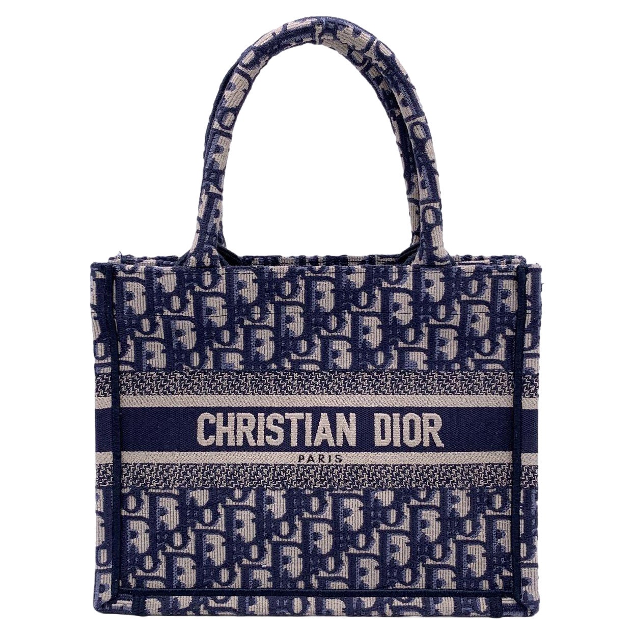 Christian Dior Blaue schräge Segeltuch-Tragetasche Handtasche aus Segeltuch im Angebot