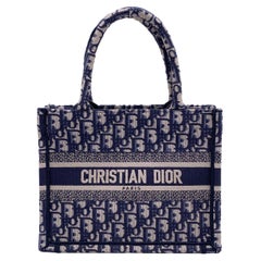 Used Christian Dior Blue Oblique Canvas Small Book Tote Bag Handbag