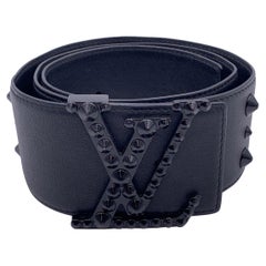 Used Louis Vuitton Black Leather Initiales Clous Wide Belt Size 85/34 M9602