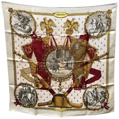 Hermes Retro Beige Jacquard Silk Scarf Napoleon 1963 Ledoux