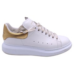 Used Alexander McQueen White and Gold Lace Up Sneakers Shoes Size 40