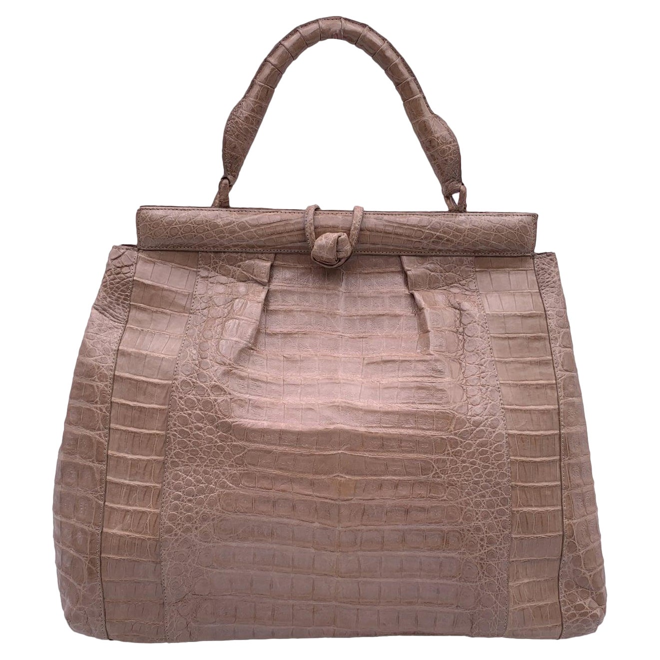 Nancy Gonzales Taupe Beige Leather Satchel Handbag Top Handle Bag For Sale