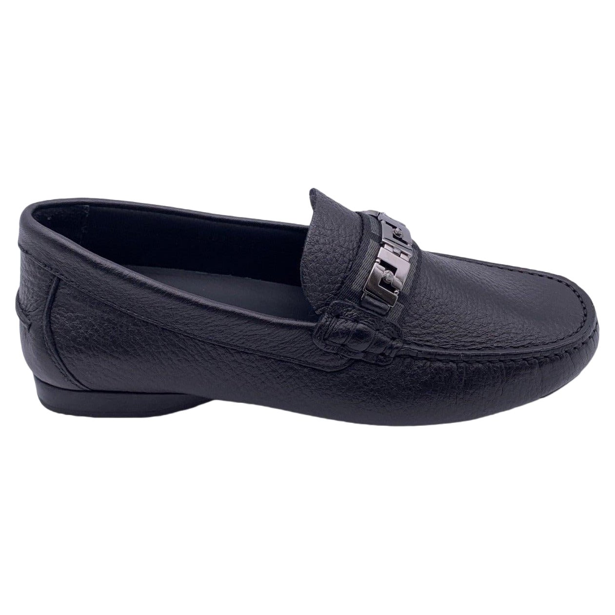 Versace Black Leather Mocassins Loafers Car Flat Shoes Size 38.5 For Sale