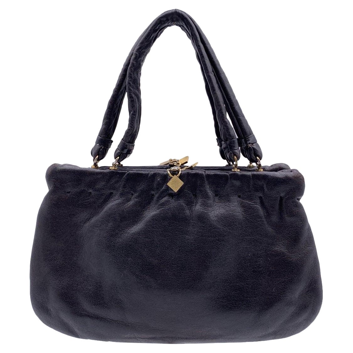 Fendi Rare Vintage Dark Brown Nappa Leather Handbag Satchel en vente