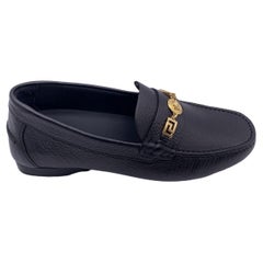 Versace Black Leather Medusa Greek Chain Car Shoes Loafers Size 38