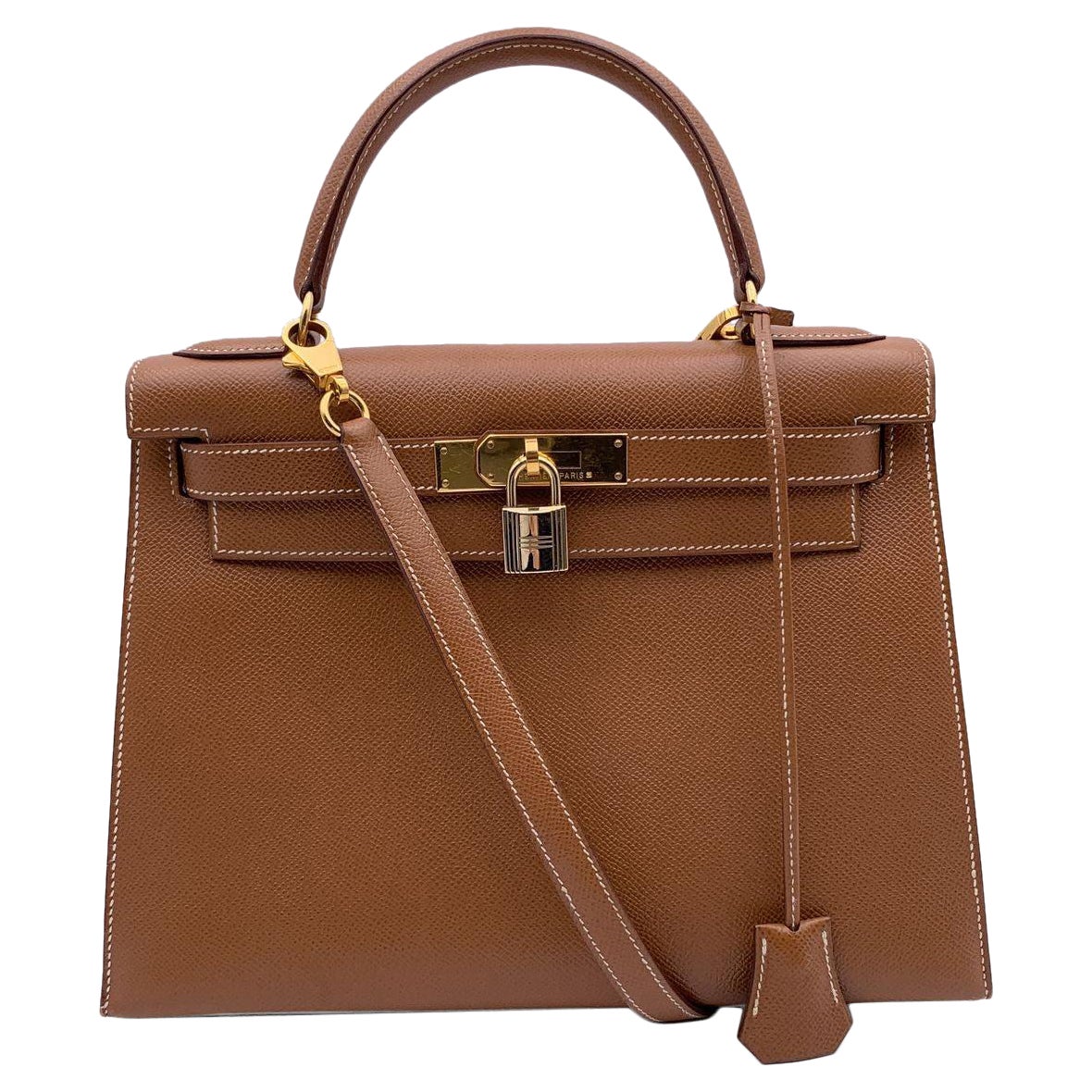 Hermes Vintage Beige Leather Kelly 28 cm Sellier Bag Handbag